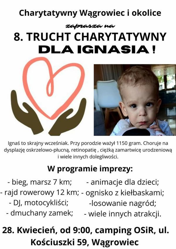 Plakat wydarzenia 8. Trucht charytatywny DLA IGNASIA z informacją tekstową na temat wydarzenia
